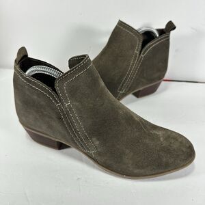 Diba Suede Ankle Boots Women’s Size 10 Olive Brown Side Zip Low Block Heel